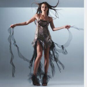 New AMOR MIA Mirrored Heart Dress in Gold & Black metallic asymmetrical mini